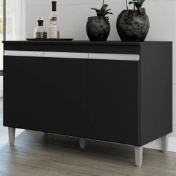 Balcão de Pia Cozinha Manu 120cm Preto sem Tampo Ajl Móveis - 3