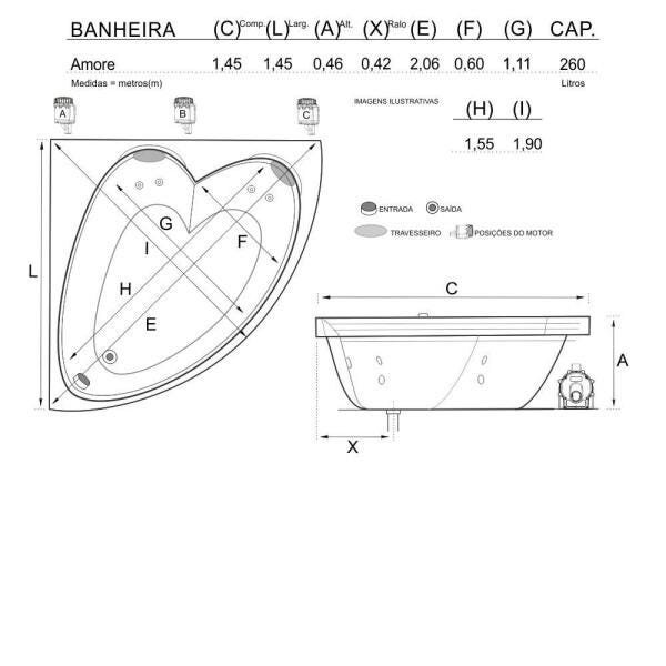 Banheira de Hidromassagem Amore Dupla 1,45x1,45x0,46 Acrilico-Padrão - 3