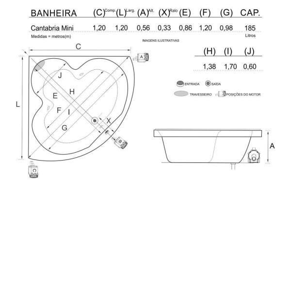 Banheira de Hidromassagem Cantabria Mini Individual 1,20x1,20x0,56 Acrilico-Padrão - 3