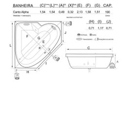 Banheira de Hidromassagem Canto Alpha Dupla 1,54x1,54x0,49 Acrilico-Padrão - 3