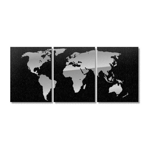 Quadro Mapa Mundi Tradicional Prata Em 3 Partes