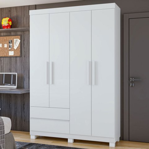 Guarda-roupa Solteiro Zeus 4 Portas 2 Gavetas 59602.58 Branco - Móveis Lopas