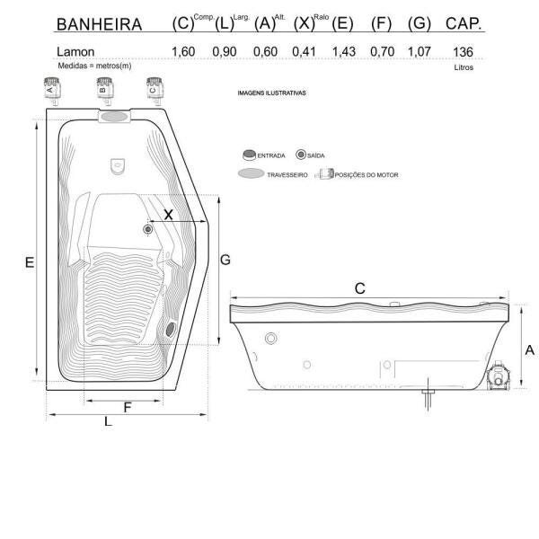 Banheira de Hidromassagem Lamon Individual 1,60x0,90x0,60 Acrilico-Completa - 3