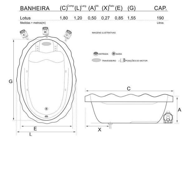 Banheira de Hidromassagem Lotus Individual 1,80x1,20x0,50 Acrilico-Completa - 6