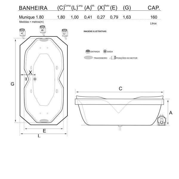 Banheira de Hidromassagem Munique Dupla 1,80x1,00x0,41 Acrilico-Padrão - 8