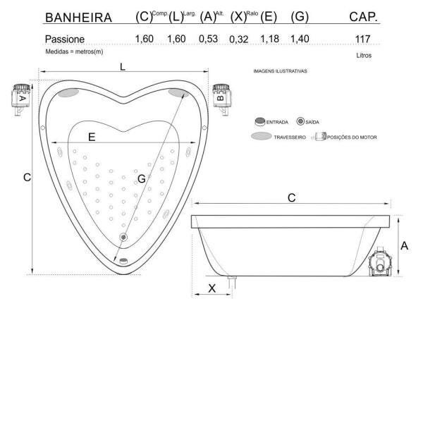 Banheira de Hidromassagem Passione Dupla 1,60x1,60x0,53 Acrilico-Padrão - 3