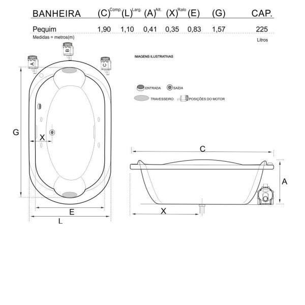 Banheira de Hidromassagem Pequim Dupla 1,90x1,10x0,41 Acrilico-Padrão - 3