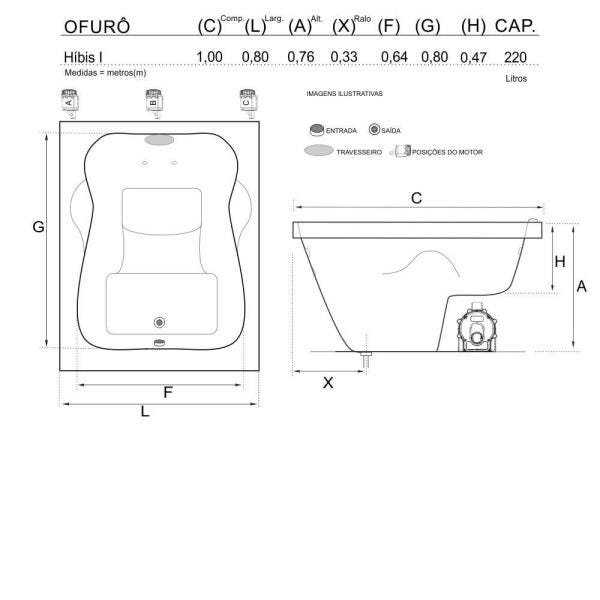 Banheira de Hidromassagem Ofuro Hibis I Individual 1,00x0,80x0,76 Acrilico-Completa - 2
