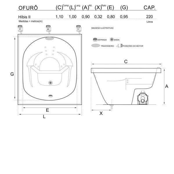 Banheira de Hidromassagem Ofuro Hibis II Individual 1,10x1,00x0,90 Acrilico-Completa - 2