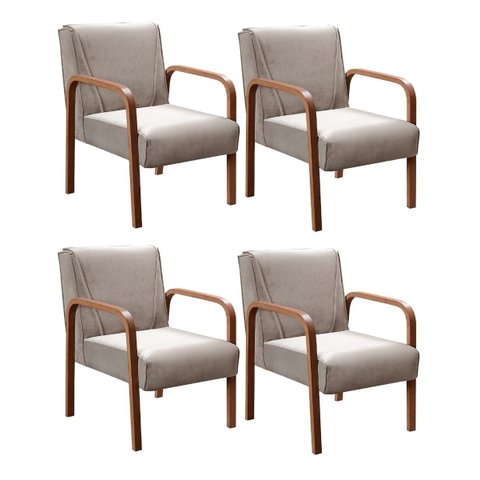 Kit 04 Poltronas Cadeiras Decorativas Anita Para Sala Mesa De Jantar Recepção - Veludo Capuccino