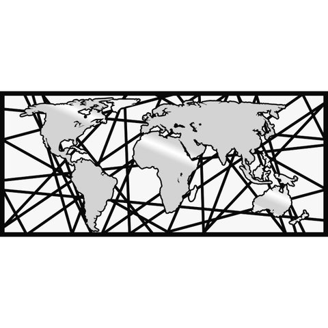 Kit Quadros Decorativos Mapa Mundi Abstrato Prata - MDF Vazado