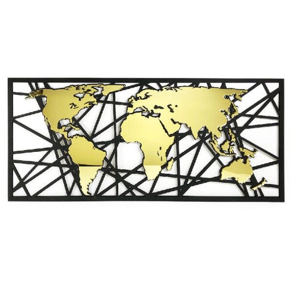 Quadro Mapa Mundi Abstrato Ouro - 1