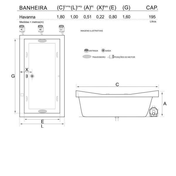 Banheira de Hidromassagem Havanna Dupla 1,80x1,00x0,51 Acrilico-Completa - 3