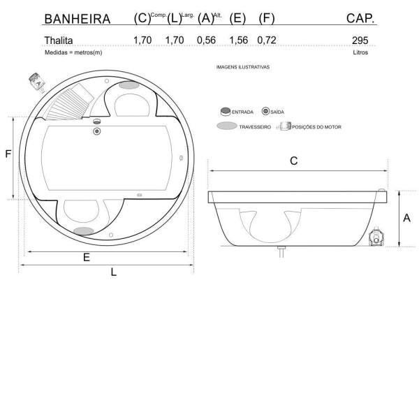 Banheira de Hidromassagem Thalita Dupla 1,70x1,70x0,56 Acrilico-Padrão - 3
