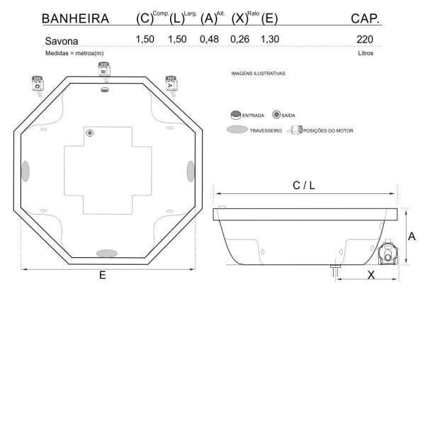 Banheira de Hidromassagem Savona Dupla 1,50x1,50x0,48 Acrilico-Padrão - 3