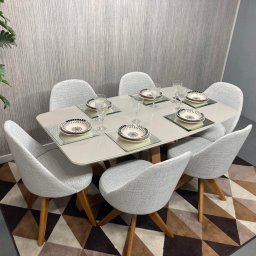 Sala de Jantar Mesa Bennet 1,60m com 6 Cadeiras Dilly Giratórias D'confort Design Suede Azul A65 - 5