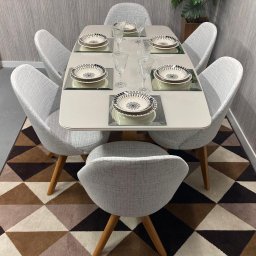 Sala de Jantar Mesa Bennet 1,60m com 6 Cadeiras Dilly Giratórias D'confort Design Suede Azul A65 - 4