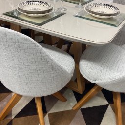 Sala de Jantar Mesa Bennet 1,60m com 6 Cadeiras Dilly Giratórias D'confort Design Suede Azul A65 - 7