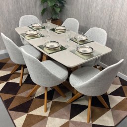 Sala de Jantar Mesa Bennet 1,60m com 6 Cadeiras Dilly Giratórias D'confort Design Suede Azul A65 - 3