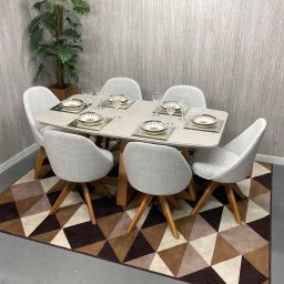 Sala de Jantar Mesa Bennet 1,60m com 6 Cadeiras Dilly Giratórias D'confort Design Suede Azul A65 - 6