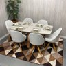 Sala de Jantar Mesa Bennet 1,60m com 6 Cadeiras Dilly Giratórias D'confort Design Suede Azul A65 - 6