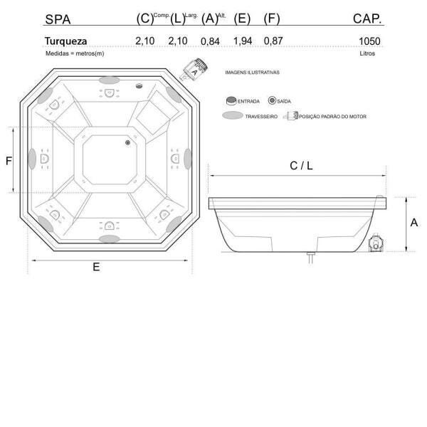 Spa Lineaplas Turqueza 2,10x2,10x0,84 Acrilico Com Hidro-Completa - 3