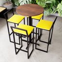 Ver imagem 1 de Conjunto Mesa Alta Bar Bistrô Redonda Imbuia 4 Banquetas Estofado Industrial Don Castro Deco