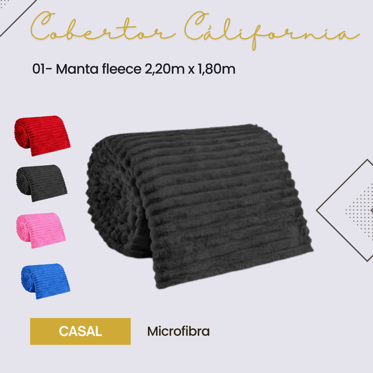 Cobertor Casal 220cm X 180cm Manta Canelada Microfibra Fleece Macio - 3