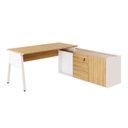 Ver imagem 2 de Mesa L Diretor com Armário Lateral 3 Gavetas 180cm Industrial Tampo Chanfrado Pés em Metal Executive