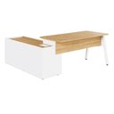 Ver imagem 7 de Mesa L Diretor com Armário Lateral 3 Gavetas 180cm Industrial Tampo Chanfrado Pés em Metal Executive
