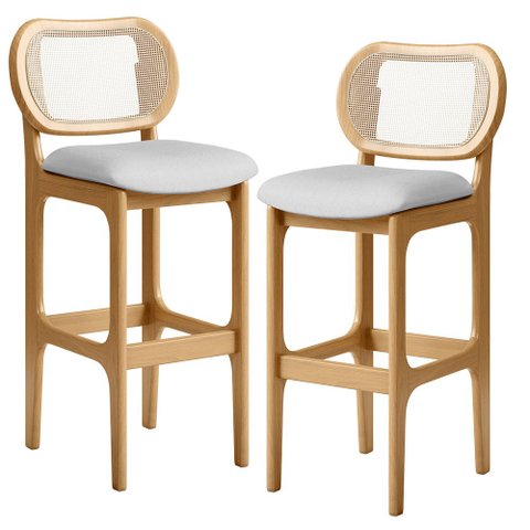 Kit 02 Banquetas Altas Para Cozinha Bancada Sala Tela Betta Fixa L02 Linho Cinza - Lyam Lyam Decor