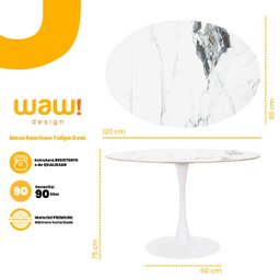Mesa Saarinen Tulipa Jantar Oval 120x80cm Tampo Marmorizado - 4