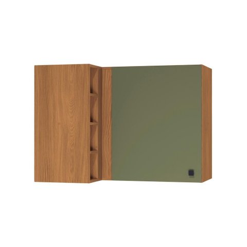 Armário Aéreo de Canto Reto Kappesberg Pixel 1 Porta 4 Nichos Canela/verde Frevo 98cm