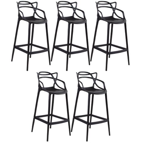 Kit - 5 X Banquetas Altas Masters Allegra - Preto