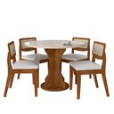 Ver imagem 1 de Mesa com 4 Cadeiras Redonda C/vidro Santorini Fre/off/corino Bco - M.a Freijó/off Premium/corino