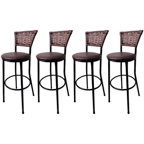 Kit 4 Banquetas Bistrô Hawaii Capuccino Assento Marrom
