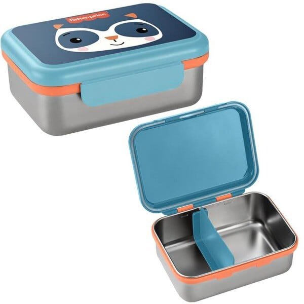 Porta Lanches Infantil Bento Box Azul em Aço Inox Hot e Cold Para 6+ Meses - Fisher Price - 1