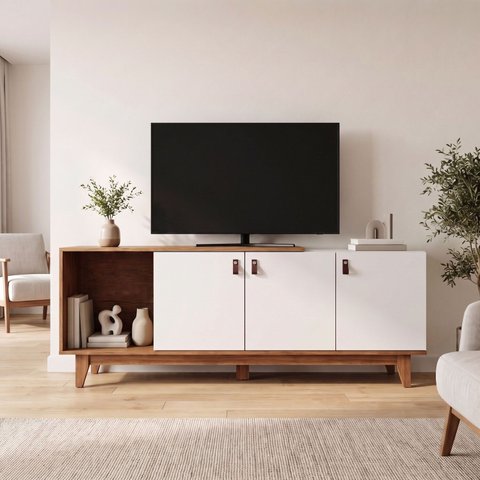 Rack para TV até 60 Polegadas Zuri 100% MDF 3 Portas Pés em Madeira
