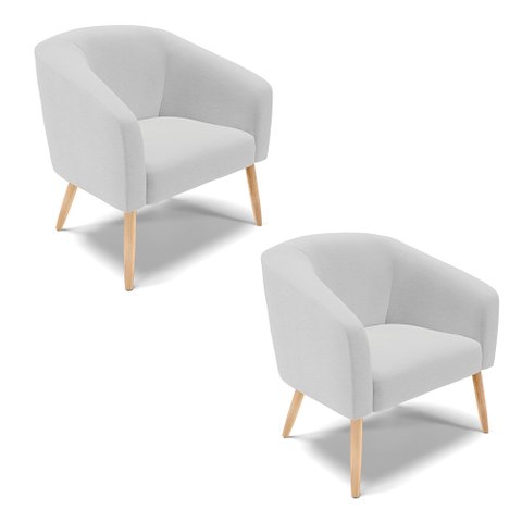 Kit 2 Poltronas Stella Linho Cinza Claro A05 Pés Palito Natural - D'Rossi