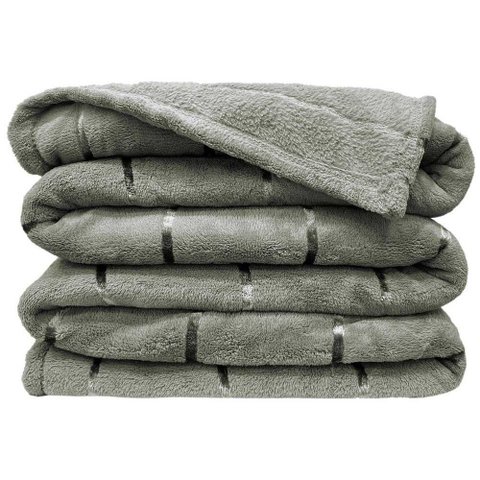 Cobertor Manta Fluffy Casal Queen 2,40m X 2,20m Listras Super Macio - Cinza