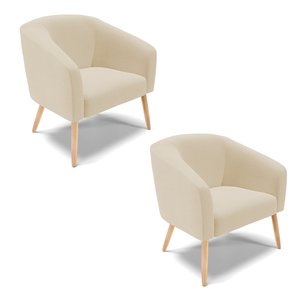 Kit 2 Poltronas Stella Linho Areia A27 Pés Palito Natural - D'Rossi