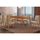 Ver imagem 1 de Sala Jantar Mesa Havana Tampo Curvo 180cm+6 Cadeiras Dafne Madeira Naturale - Capuccino/Linho Bege