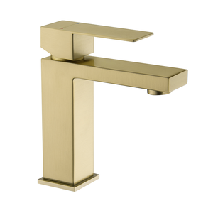 Torneira Misturador Monocomando Dourado Fosco Quadrado Baixo para Banheiro
