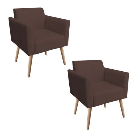 Kit 2 Poltronas Marisa Suede Marrom Pés Palito Natural D'Rossi