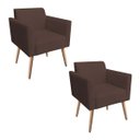 Ver imagem 1 de Kit 2 Poltronas Marisa Suede Marrom Pés Palito Natural D'Rossi