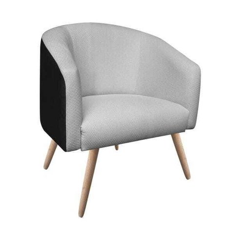 Poltrona Stella Corano Preto Cr04 com Linho Trama Cinza A87 Pés Palito Natural - D'Rossi