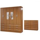 Ver imagem 3 de Guarda-roupa Casal Ava 6 Portas 9 Gavetas e Espelho com Cômoda 10 Gavetas Cinamomo - Panorama Móveis