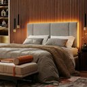 Ver imagem 3 de Cabeceira Cama Box Estofada Casal 1,40 Suede Cinza com LED