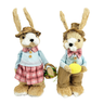 Coelho Casal De Palha Azul E Rosa 34cm Decoração De Páscoa - 1