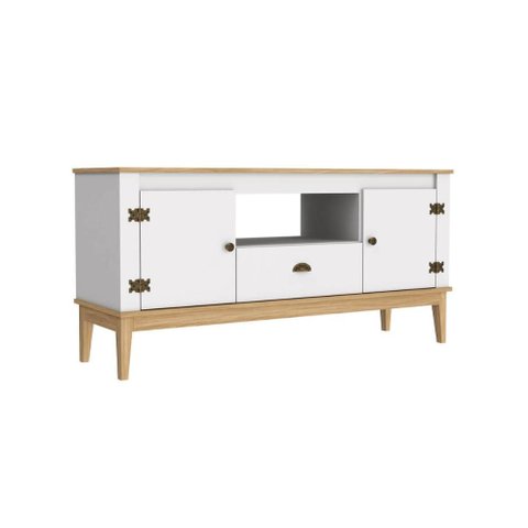 Rack Colonial Mel e Branco com 2 Portas e 1 Gaveta para Tvs de até 60 Polegadas Mb 1015